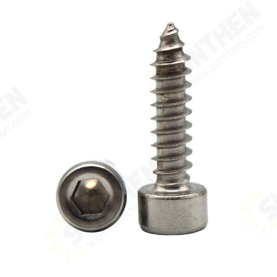 M2SH3 50Pcs M2 304 Stainless Steel Hex Socket Cylinder Cap Head Self Tapping Screw Wood Screws Speaker Screws Optional Length