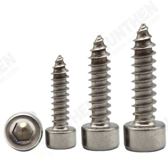 M2SH3 50Pcs M2 304 Stainless Steel Hex Socket Cylinder Cap Head Self Tapping Screw Wood Screws Speaker Screws Optional Length