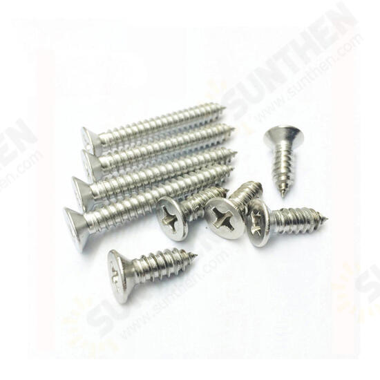 M3SP4 100Pcs M3 304 Stainless Steel Cross Flat Head Self Tapping Screw Wood Screws Speaker Screws Optional Length