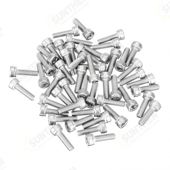 M3SH5 50Pcs M3 Stainless Steel Hex Socket Cap Head Screws Bolts 4-20mm Optional Length