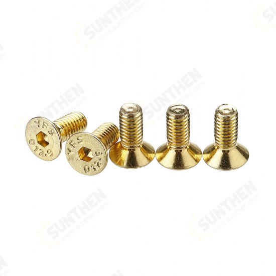 M4AH2 50Pcs Titanium Plated M4 Hex Socket Flat Countersunk Head Screws Alloy Steel 12.9 Grade Screw Bolt M4*10