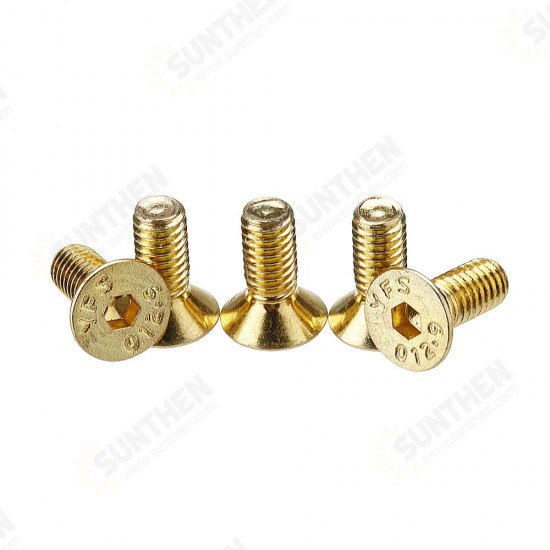 M4AH2 50Pcs Titanium Plated M4 Hex Socket Flat Countersunk Head Screws Alloy Steel 12.9 Grade Screw Bolt M4*10