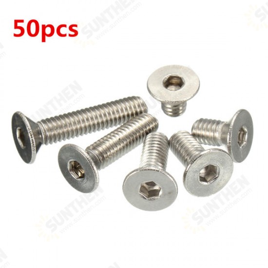 M4SH2 50pcs Metric M4 Stainless Steel Countersunk Flat Head Hex Socket Cap Screw Bolts