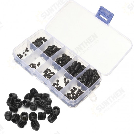 MXAS1 250Pcs Head Socket Hex Set Grub Screw Cup Point Alloy Steel Assortment With Case