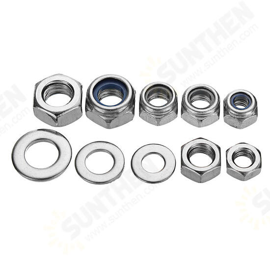 MXSN2 255pcs Stainless Steel Nylon Lock Nuts Full Nuts Washers Kit M4 M5 M6