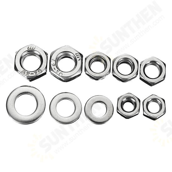 MXSN2 255pcs Stainless Steel Nylon Lock Nuts Full Nuts Washers Kit M4 M5 M6