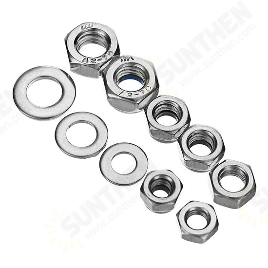 MXSN2 255pcs Stainless Steel Nylon Lock Nuts Full Nuts Washers Kit M4 M5 M6