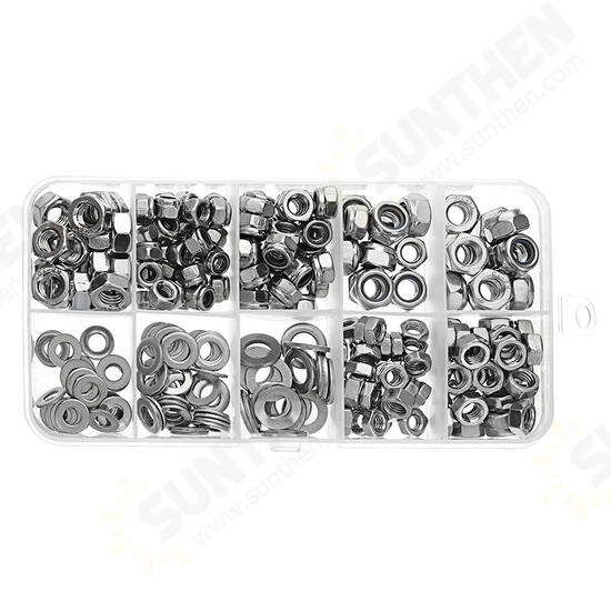 MXSN2 255pcs Stainless Steel Nylon Lock Nuts Full Nuts Washers Kit M4 M5 M6