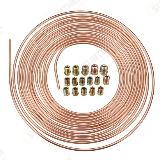 Universal 25Ft Copper Nickel Brake Line Tubing Kit 3/16inch OD with 15Pcs Nuts