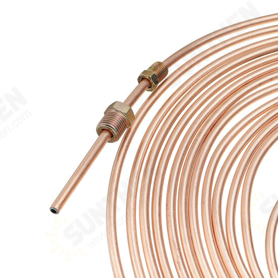 Universal 25Ft Copper Nickel Brake Line Tubing Kit 3/16inch OD with 15Pcs Nuts