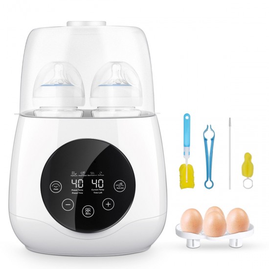 Baby Bottle Warmer, Bottle Steam 6-in-1 Double Bottle Baby Food Heater for Evenly Warm Breast Milk or Formula, LED Panel Control Real-time Dis