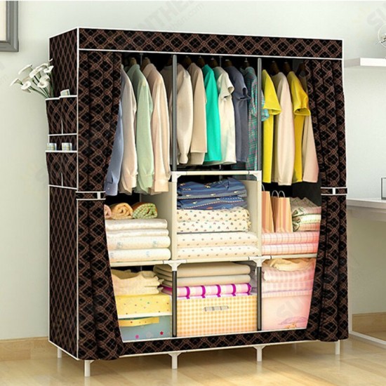 Large Canvas Fabric Wardrobe With Hanging Rail Shelving Clothes Storage Cupboard