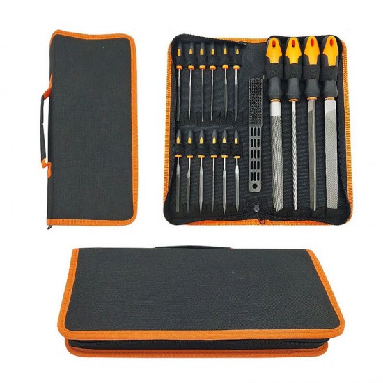 17pcs Needle File Set High Carbon Steel Metal File with Rubber Soft Handle Metalworking Woodworking Set Half-Round Flat File
