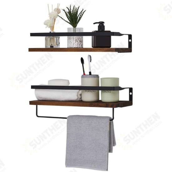 2pcs Wall Mounted Shelves Floating Hanging Storage Rack Home Bathroom Office Towel Holder With Hooks