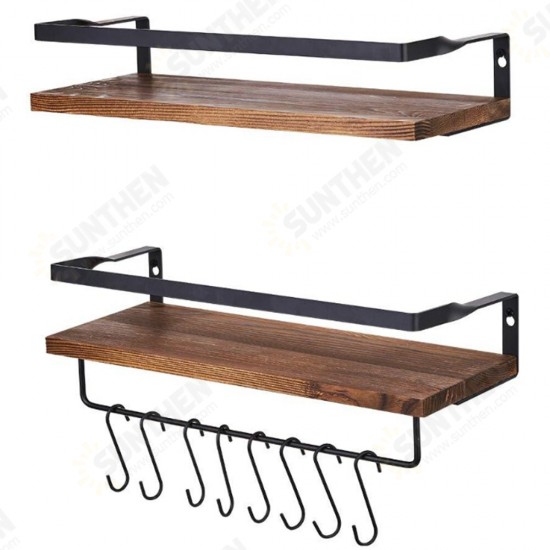 2pcs Wall Mounted Shelves Floating Hanging Storage Rack Home Bathroom Office Towel Holder With Hooks