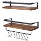 2pcs Wall Mounted Shelves Floating Hanging Storage Rack Home Bathroom Office Towel Holder With Hooks