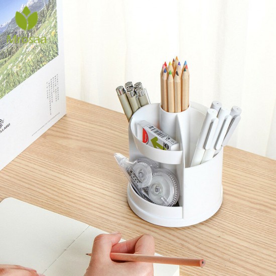 3 Colors Rotating Pen Holder Plastic Space-saving Desktop Storage Box Stationery Home School Supplies