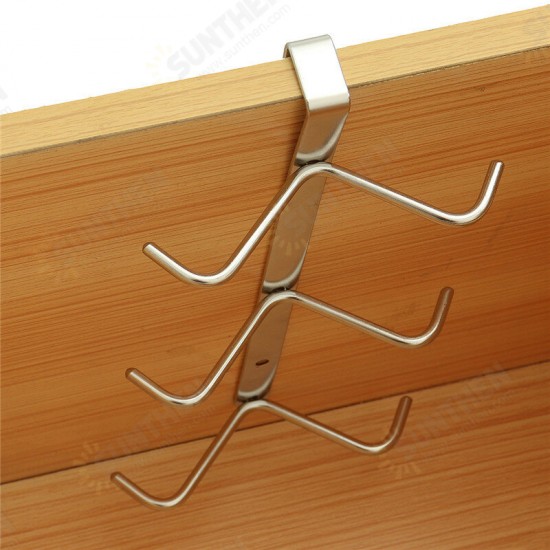 6 Hooks Under Cabinet Mug Holder 304 Stainless Steel Punch-free Coffee Cup Storage Rack