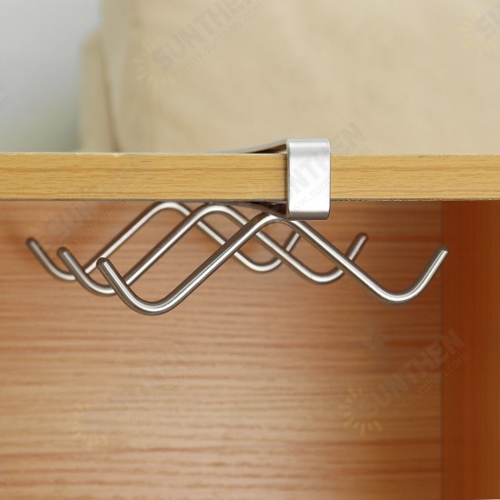 6 Hooks Under Cabinet Mug Holder 304 Stainless Steel Punch-free Coffee Cup Storage Rack