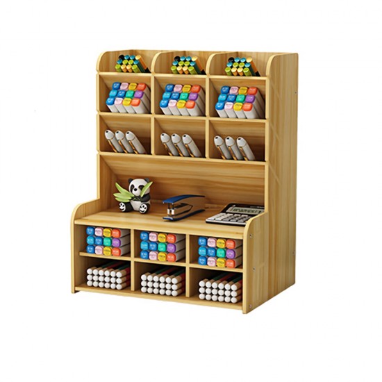 B15 5 Layers Wooden Pen Holder Desk Organizer Multi-Functional DIY Storage Box Desktop Stationary Home Office Supply Storage Rack
