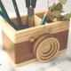 Creative Camera Wooden Pen Holder Storage Makeup Brushes Organizer Wood Crafts Retro Birthday Gifts Vintage Home Decoration