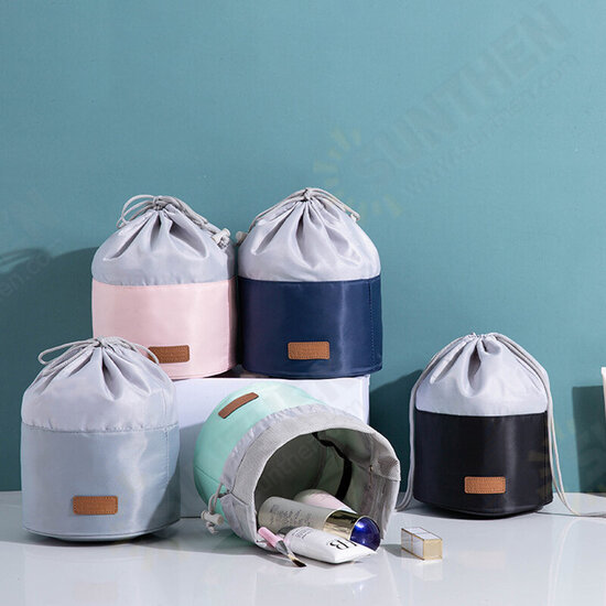 Cylinder Drawstring Cosmetic Bag Large Capacity Storage Case Lazy Beam Mouth Travel Cosmetic Organizer Wash Bag