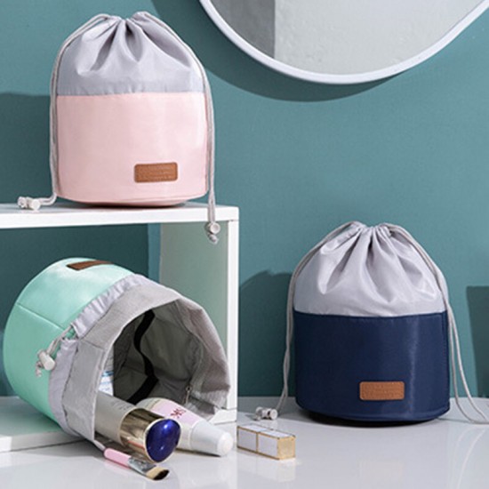 Cylinder Drawstring Cosmetic Bag Large Capacity Storage Case Lazy Beam Mouth Travel Cosmetic Organizer Wash Bag