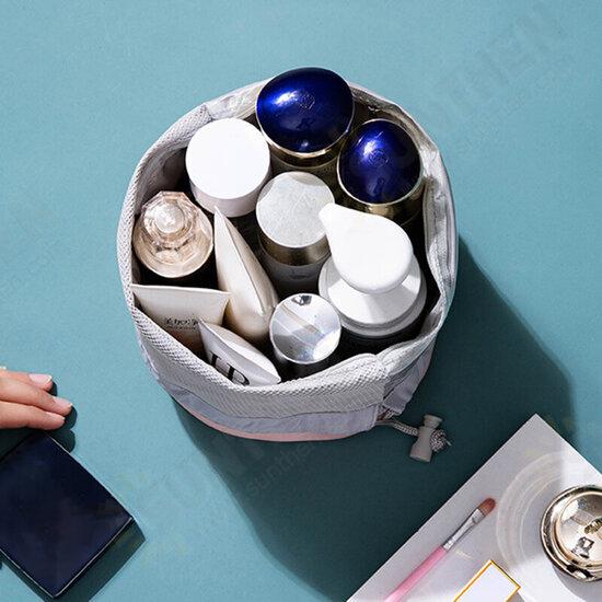 Cylinder Drawstring Cosmetic Bag Large Capacity Storage Case Lazy Beam Mouth Travel Cosmetic Organizer Wash Bag