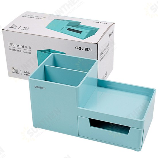 8907 Storage Box Multi-functional Desktop Pen Holder Student Stationery Organizer with Drawer Desk Accessories Office School Supplies