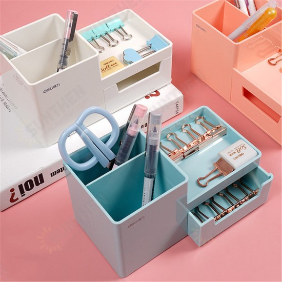 8907 Storage Box Multi-functional Desktop Pen Holder Student Stationery Organizer with Drawer Desk Accessories Office School Supplies