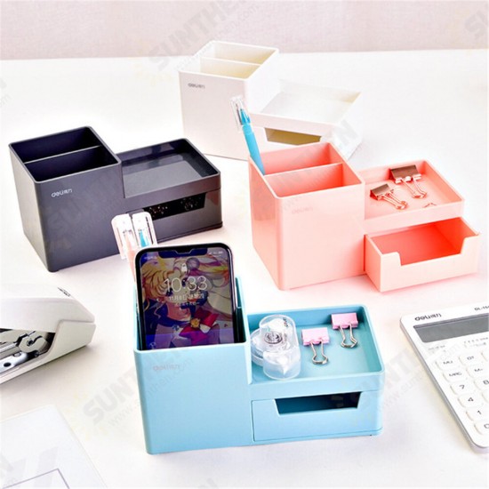 8907 Storage Box Multi-functional Desktop Pen Holder Student Stationery Organizer with Drawer Desk Accessories Office School Supplies