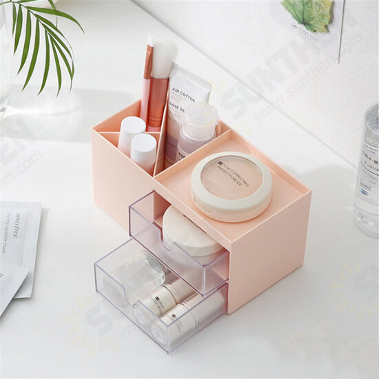 Desktop Storage Box Pen Holder with 2 Drawers Stationery Cosmetics Makeup Brushes Holder Sundries Organizer Office Home School Supplies