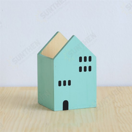 House Shape Wood Pen Holder Desk Organizer Storage Box Storage Case School Office Desk Accessories Stationery Supplies