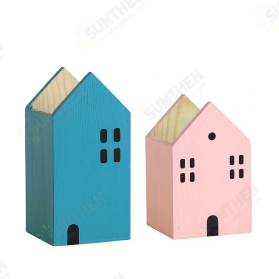 House Shape Wood Pen Holder Desk Organizer Storage Box Storage Case School Office Desk Accessories Stationery Supplies