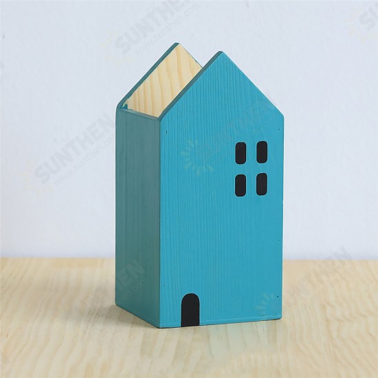 House Shape Wood Pen Holder Desk Organizer Storage Box Storage Case School Office Desk Accessories Stationery Supplies