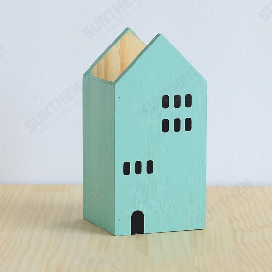 House Shape Wood Pen Holder Desk Organizer Storage Box Storage Case School Office Desk Accessories Stationery Supplies