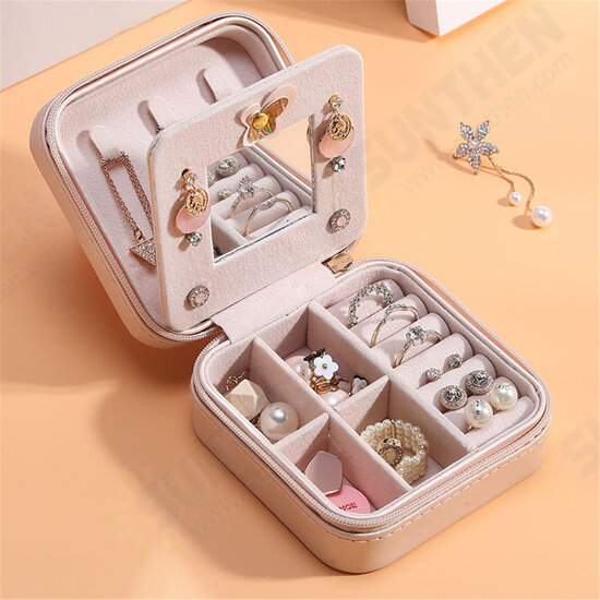 Portable Travel Women Jewelry Box Ornaments Storage Case PU Earring Organizer