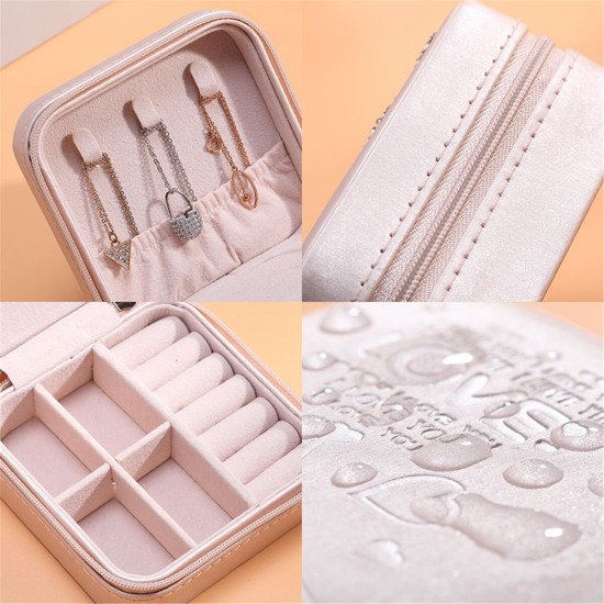Portable Travel Women Jewelry Box Ornaments Storage Case PU Earring Organizer