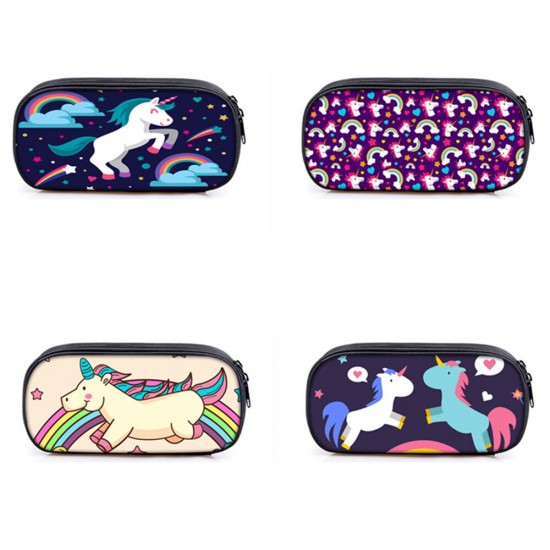 Unicorn Pencil Case Large Capacity Oxford Fabric Pen Box Stationery Cosmetic 4 Patterns Pen Holder For Student Children