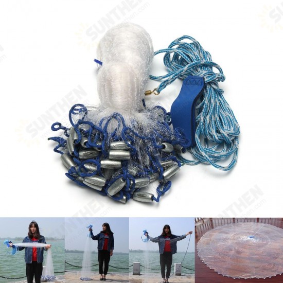 2.4m-4.8m Large Hand Cast Fishing Net Spin Network Bait Fish Net Portable Sinker Net