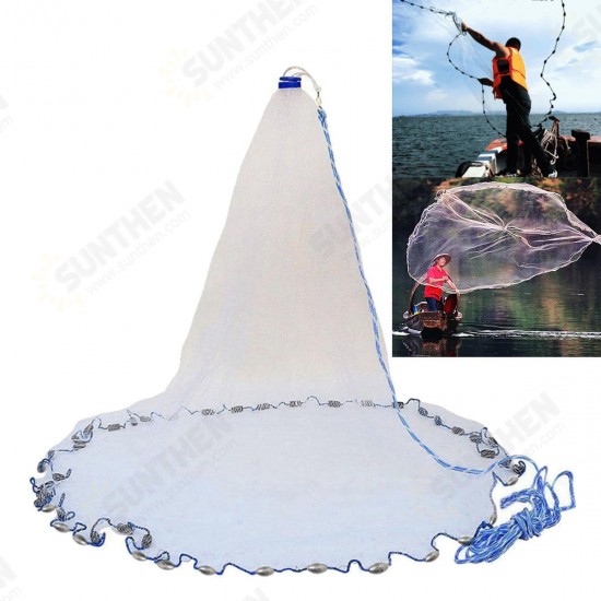 2.4m-4.8m Large Hand Cast Fishing Net Spin Network Bait Fish Net Portable Sinker Net