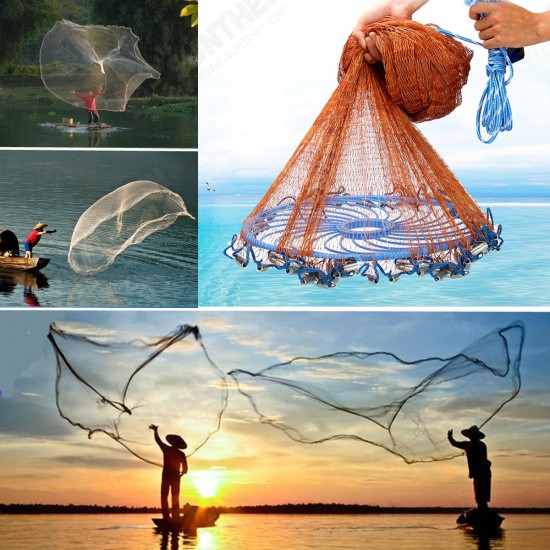 3-4.8m Netting Twine+Steel Hand Throw Cast Net American Style Brown Bait Fishing Network w/Sinker 3-4.8m Netting Twine+Steel Hand Throw Cast Net American Style Brown Bait Fishing Network w/Sinker