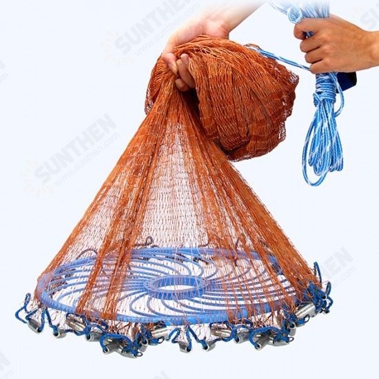 3-4.8m Netting Twine+Steel Hand Throw Cast Net American Style Brown Bait Fishing Network w/Sinker 3-4.8m Netting Twine+Steel Hand Throw Cast Net American Style Brown Bait Fishing Network w/Sinker
