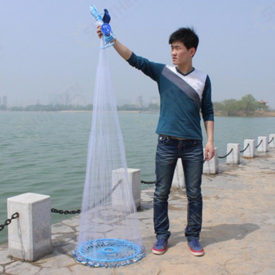 3-4.8m Netting Twine+Steel Hand Throw Cast Net American Style White Bait Fishing Network w/Sinker