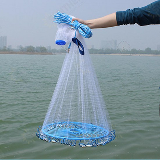 3-4.8m Netting Twine+Steel Hand Throw Cast Net American Style White Bait Fishing Network w/Sinker