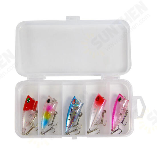 5Pcs 4cm Fishing Lure Fishing Bait Rotating Tail Popper Topwater Swim Crankbait Artificial Hard Bait