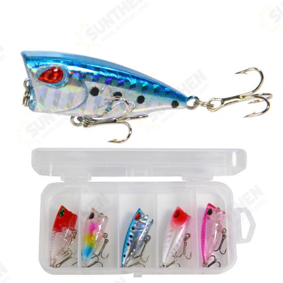 5Pcs 4cm Fishing Lure Fishing Bait Rotating Tail Popper Topwater Swim Crankbait Artificial Hard Bait