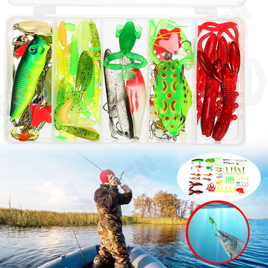 94/164PCS Fishing Lure Set Realistic Frog Soft Bait Portable Fishing Kit Outdoor Fishing Tools