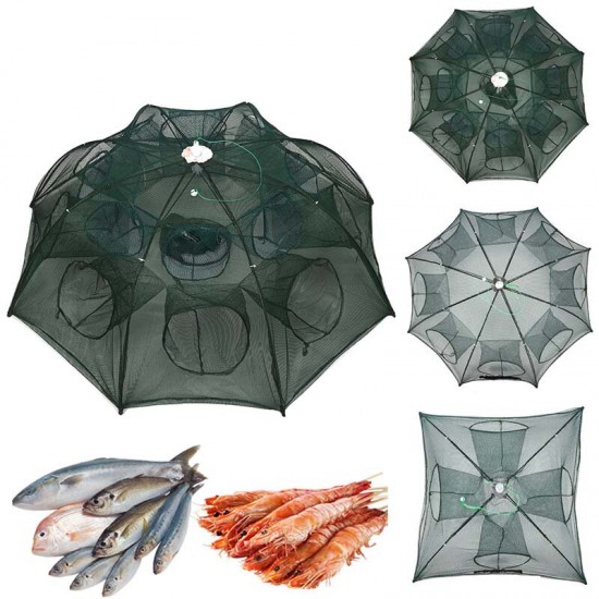 Automatic Fishing CageTrap 8-16 Hole Portable Folding Fishing Net Shrimp Cage Nylon Folding Fish Shrimp Mesh Trap