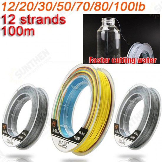 Braided Fishing Line 12 Strands 100m Super Strong PE Braided 12-100LB Silver